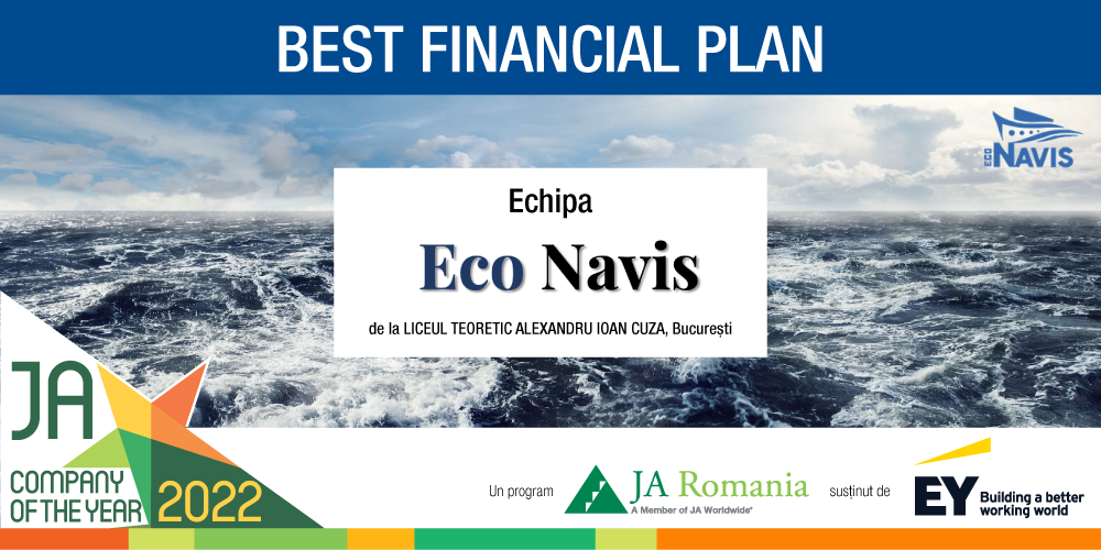 Echipa EcoNAVIS de la Liceul Teoretic Alexandru Ioan Cuza, București, participantă la finala națională a competiției JA Compania Anului, a câștigat premiul Best Financial Plan (secțiunea Elevi) – susținut de EY România